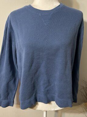 Vtg Y2K Faded Glory Sweatshirt Women Blue Ribbed 100% Cotton Crew Neck Sz M